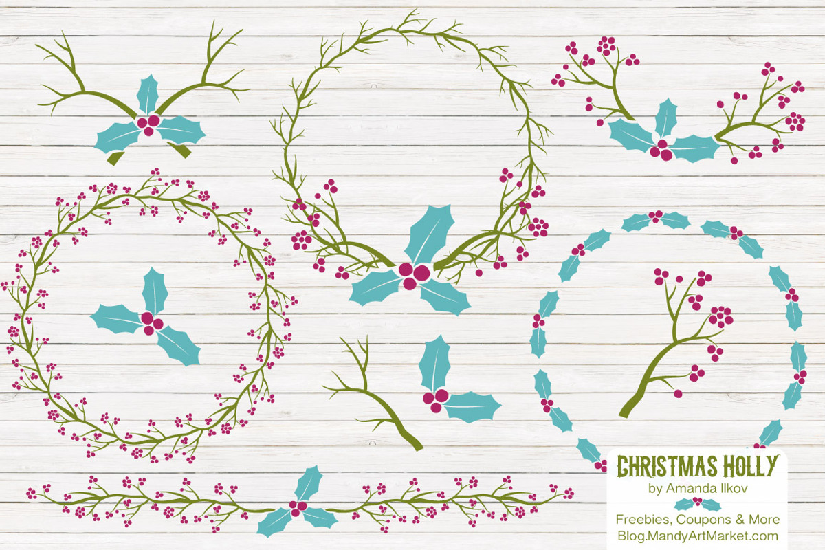 Bohemian Christmas Holly Vectors, an Illustration by Amanda Ilkov (Photo 1 of 5)