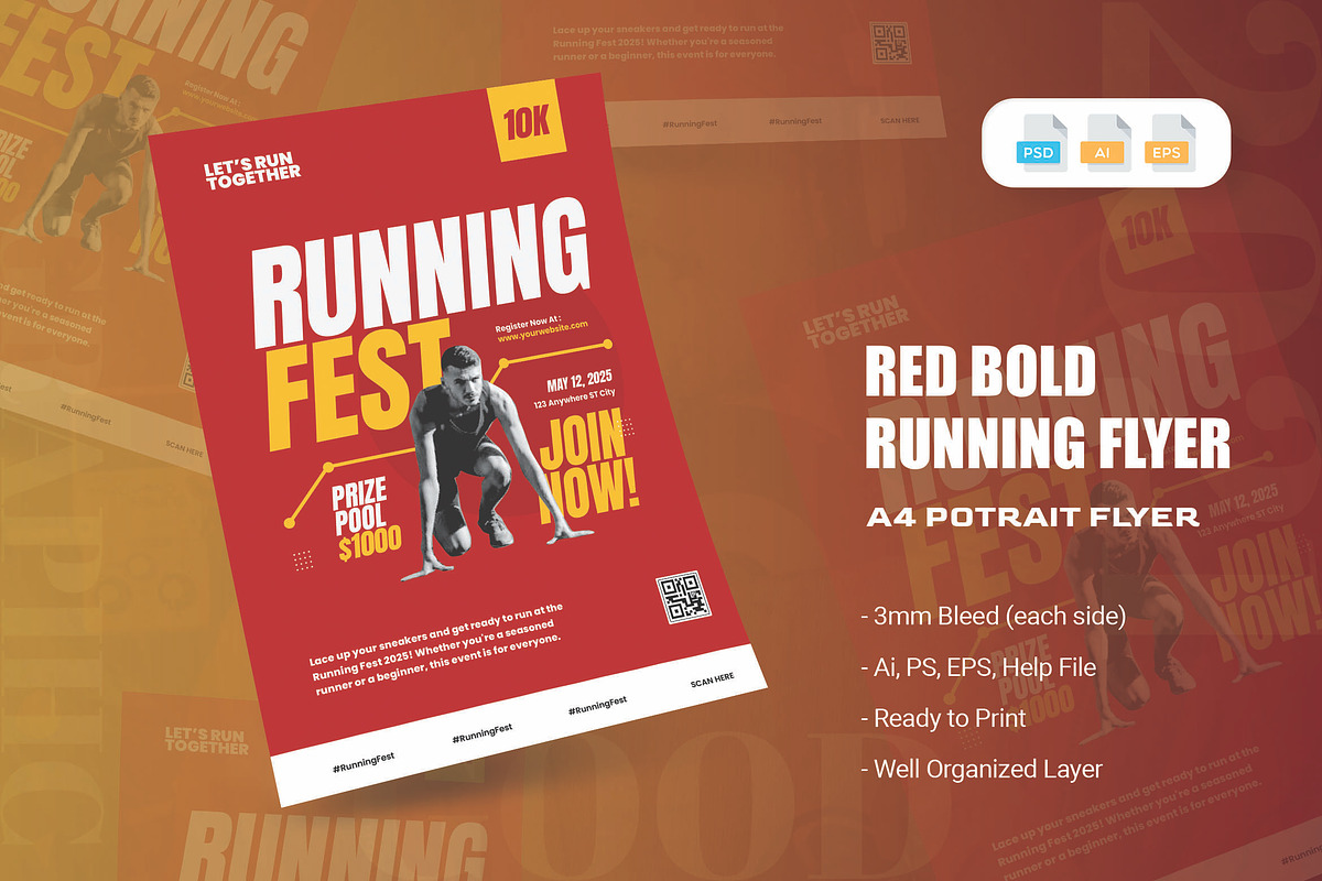 Red Bold Running - Flyer, a Flyer Template by AQR Studio (Photo 1 of 2)