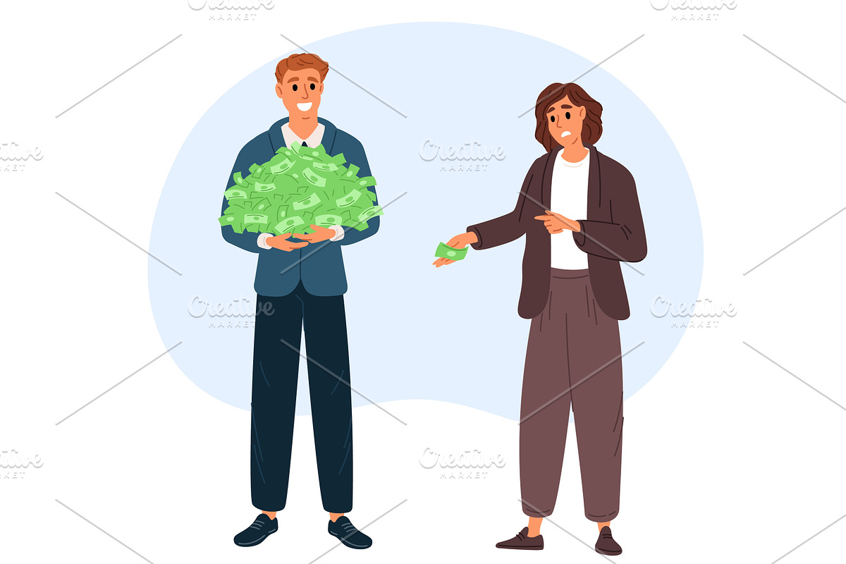 Man and woman keep different amounts, a Finance Illustration by Vectorbuum