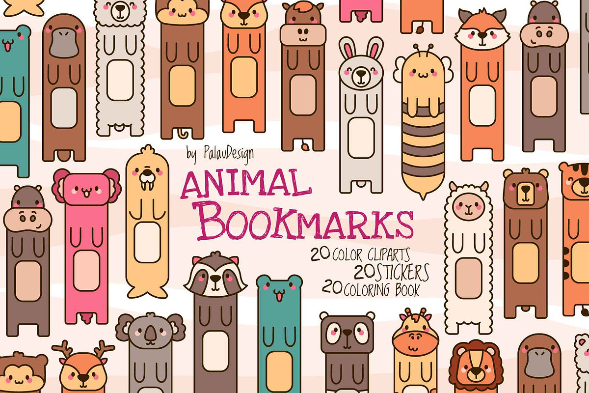 Cute Kawaii Animals Bookmarks, an Education Illustration by Palau (Photo 1 of 12)
