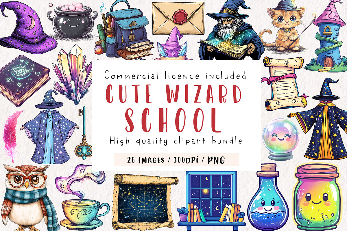 Cute Wizard School  Clipart, an Illustration by CreationArt (Photo 1 of 9)