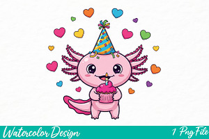 Cute Axolotl Png, an Illustration by Watercolor design