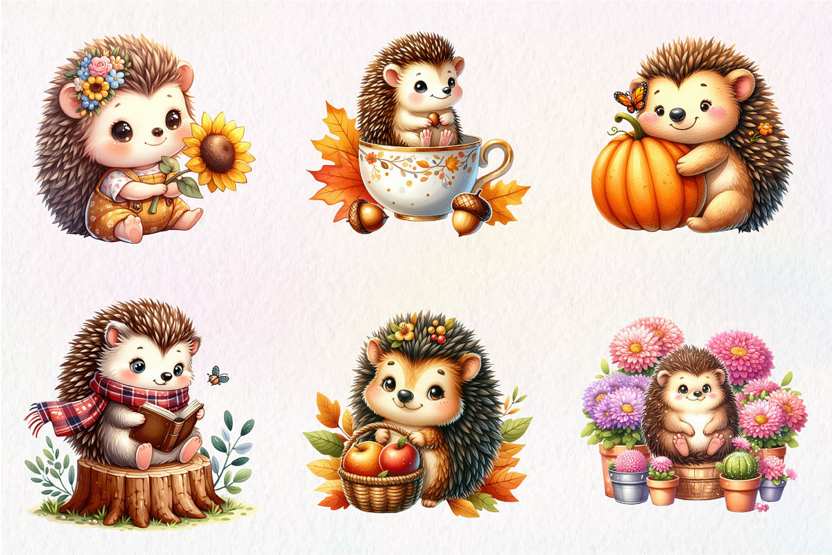 Cute Autumn Hedgehog Garden Clipart, an Illustration by CreationArt (Photo 6 of 9)