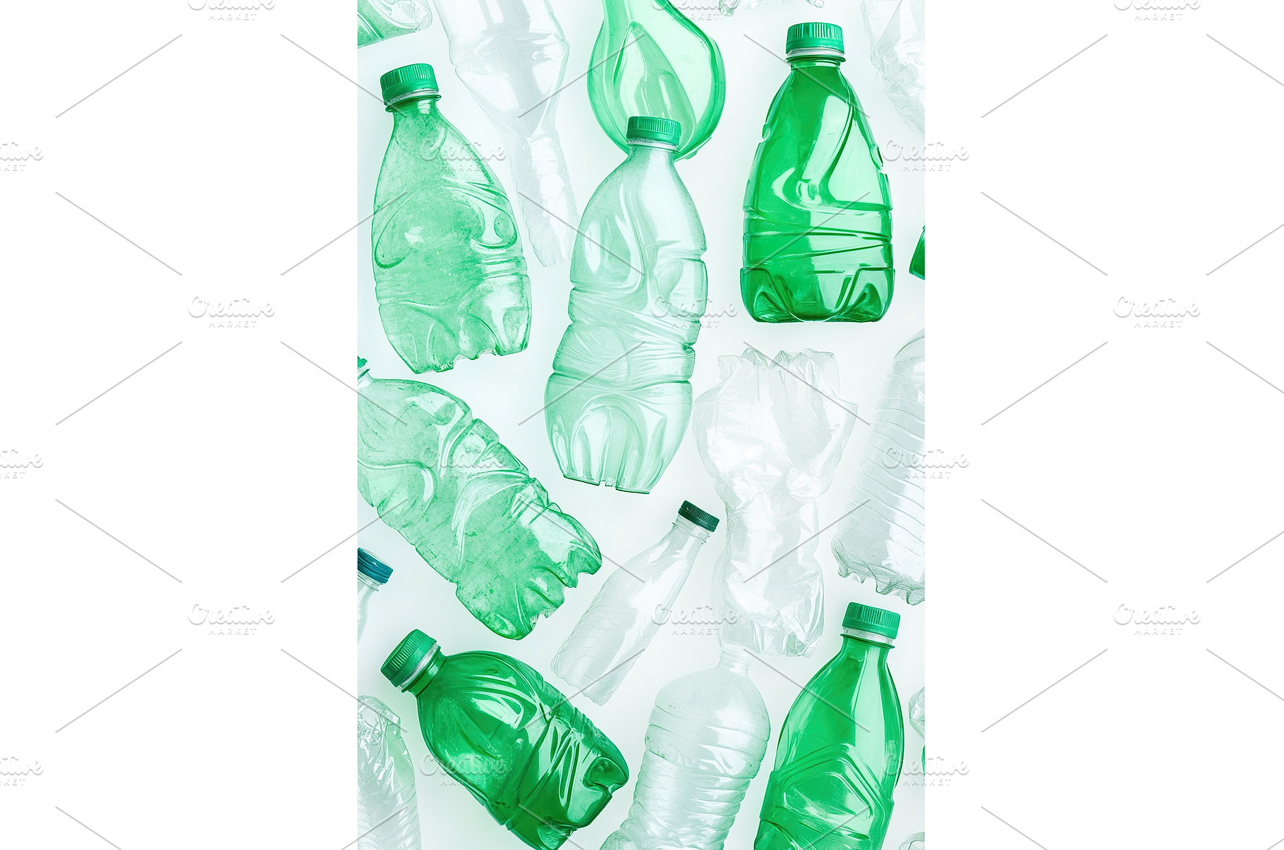 Green and clear plastic bottles, an Industrial Photo by Lermont51