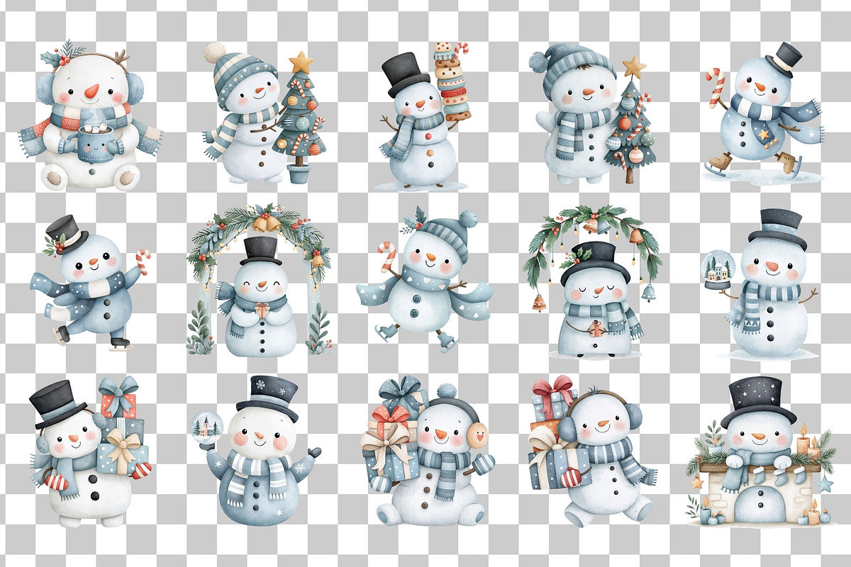 Watercolor Christmas Snowman PNG, a Seasonal Illustration by Nicolle's Colorful Art (Photo 3 of 7)