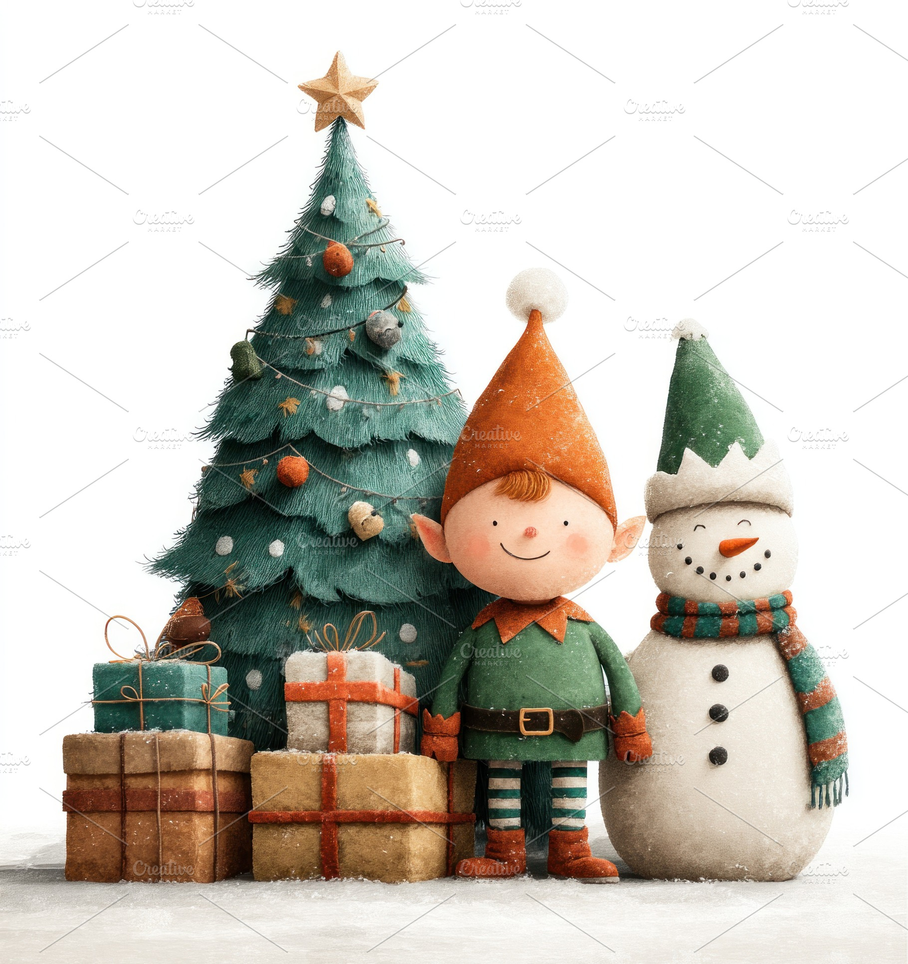 Christmas elf and snowman standing beside decorated tree with ho, a Person Photo by José Manuel Gelpi