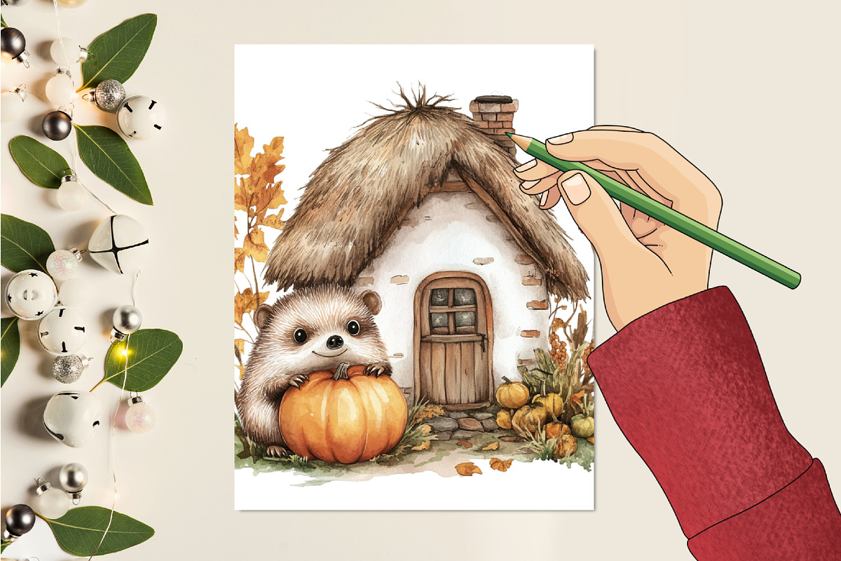 Autumn Hedgehog with House Clipart, an Illustration by CitraGraphics (Photo 6 of 6)