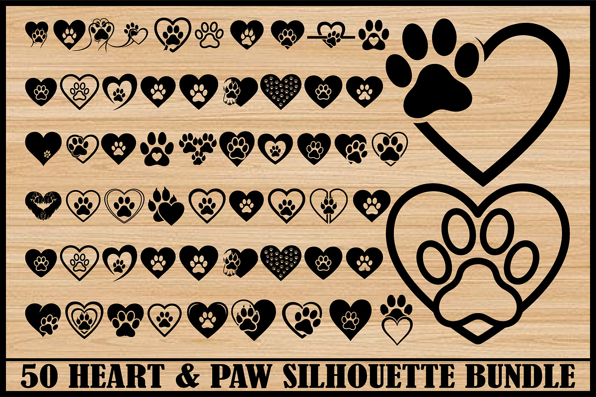 50 Heart & Paw Silhouette Bundle, an Illustration by Designs_River (Photo 1 of 4)