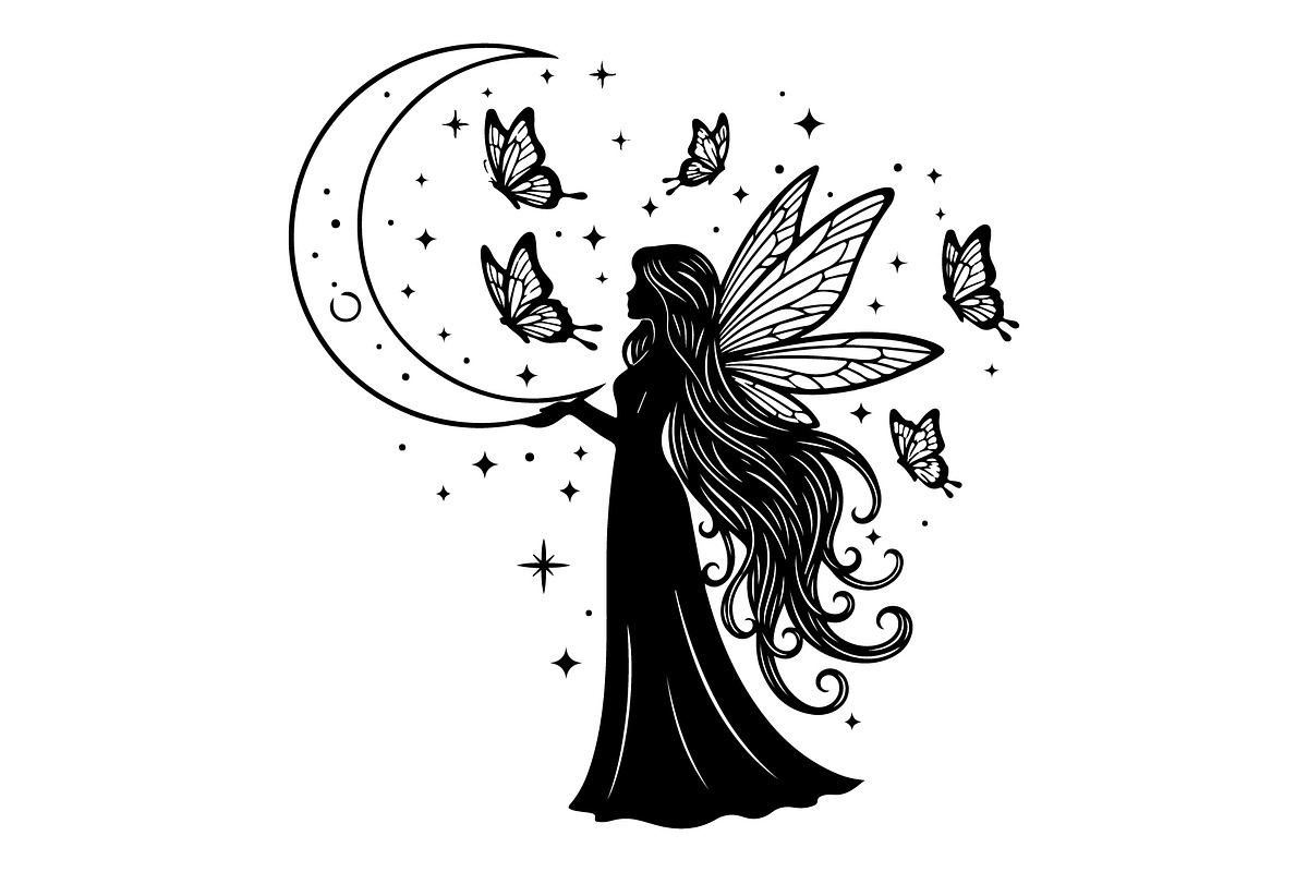 Fairy Moon Butterfly Silhouette, an Object Illustration by Gaye Art (Photo 7 of 31)