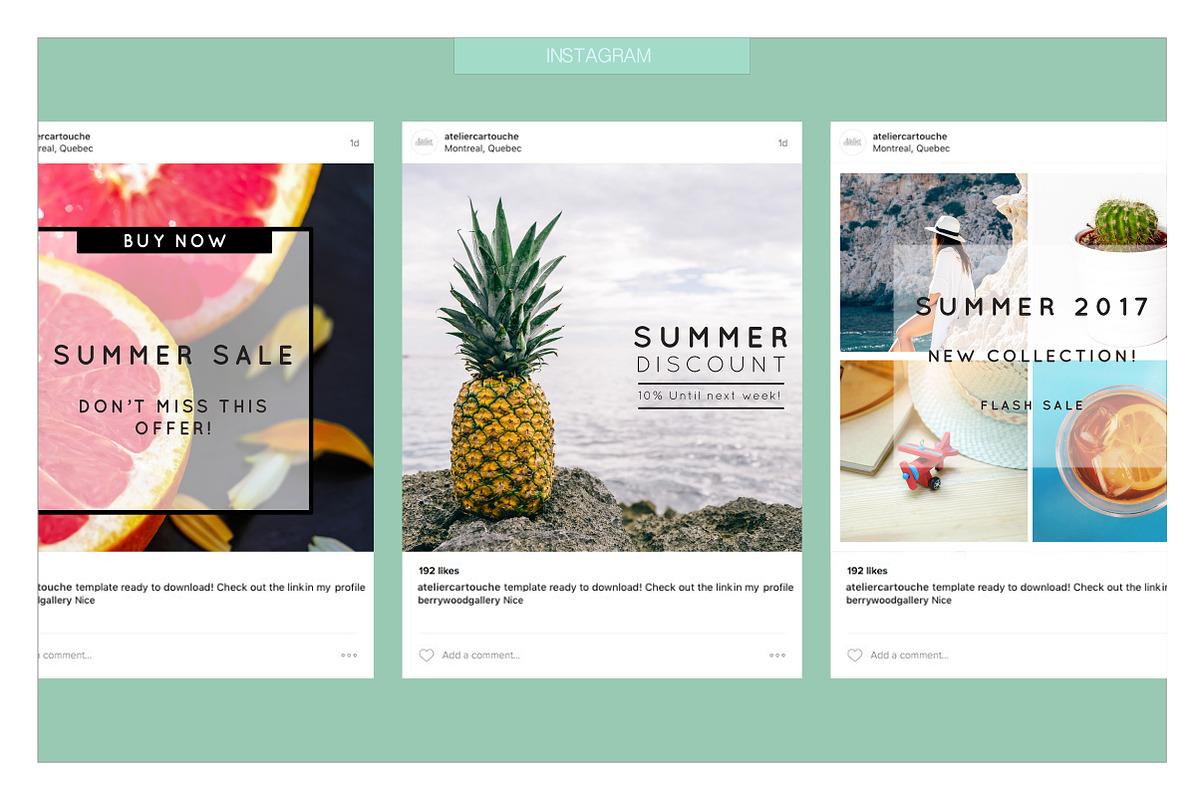 INSTAGRAM TEMPLATE PACK : TROPICAL, a Social Media Template by AtelierCartouche (Photo 2 of 5)