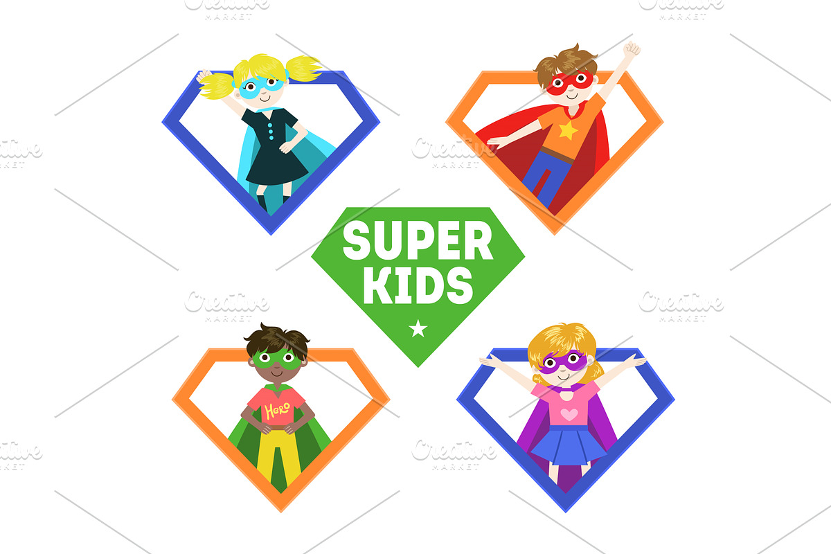 Super Kids Banner, Cute Little Boys, an Illustration by TopVectors