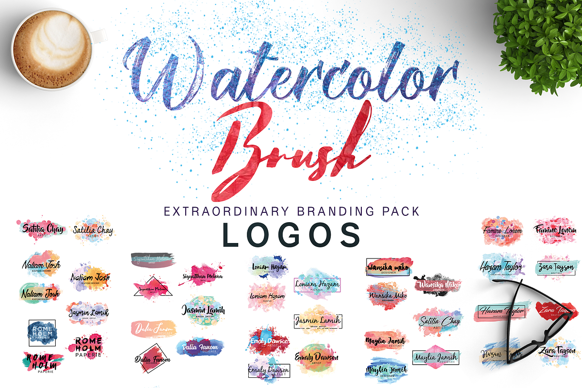 Watercolor & Brush Stroke Logos Kit, a Branding & Logo Template by AN Productions (Photo 2 of 50)