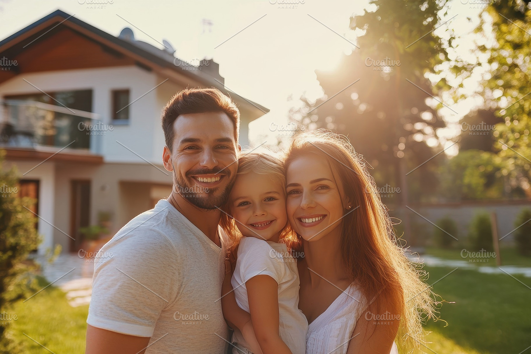 Family celebrates their new home, a Photo by Pavel_design