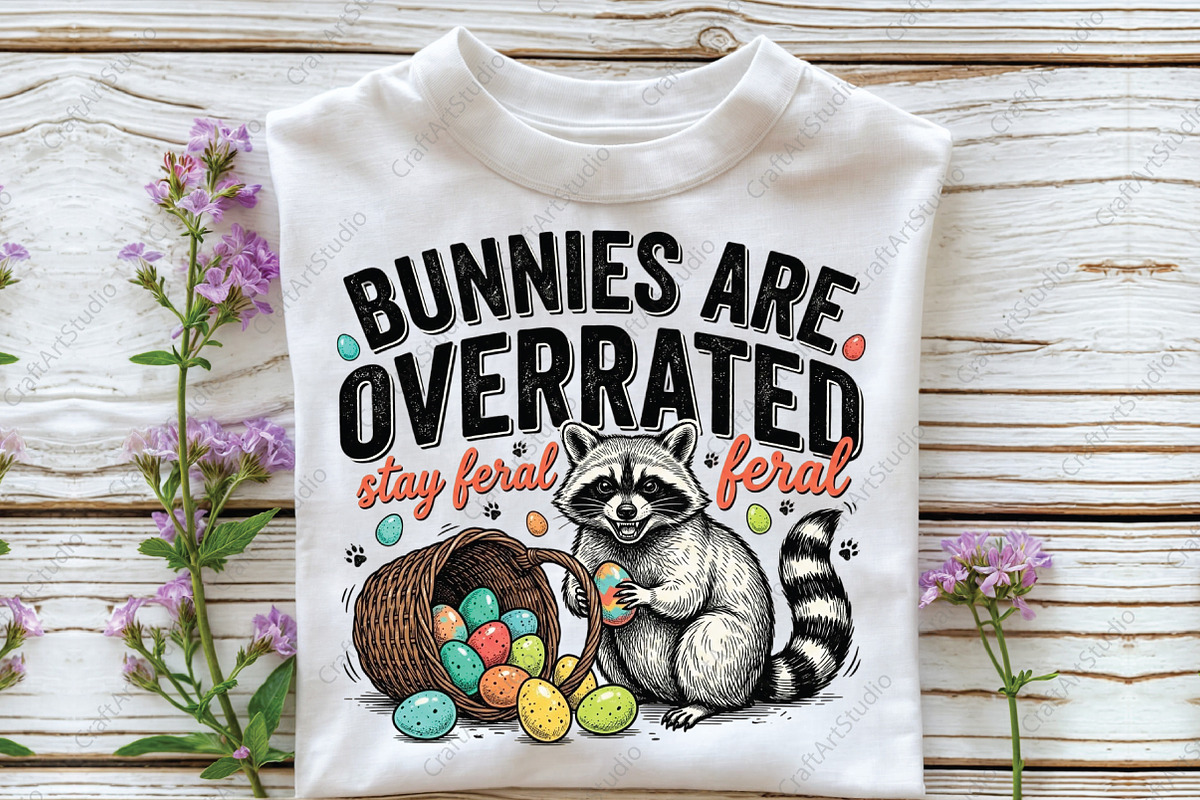 Funny Raccoon Stay Feral Easter PNG, an Illustration by CraftArtStudio (Photo 3 of 4)