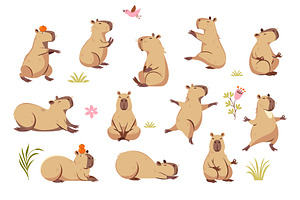 Cute Capybara, Characters set, an Animal Illustration by lenlis