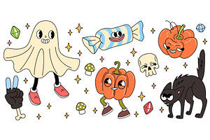 Retro Halloween icons isolated on, an Illustration by art PVP - market