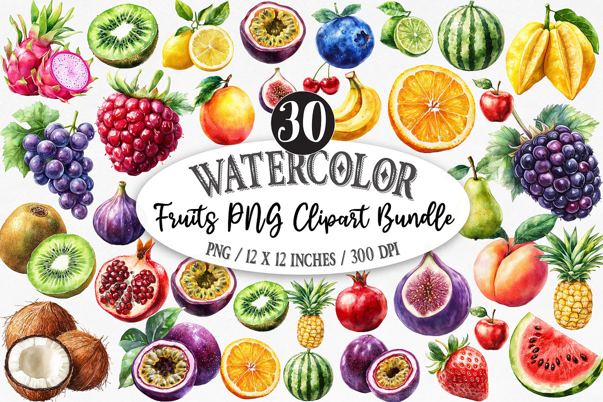 Fruits PNG Clipart Bundle, an Illustration by Designking (Photo 1 of 5)