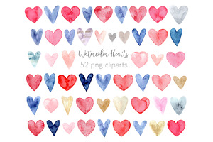 Watercolor Hearts Cliparts, Patterns