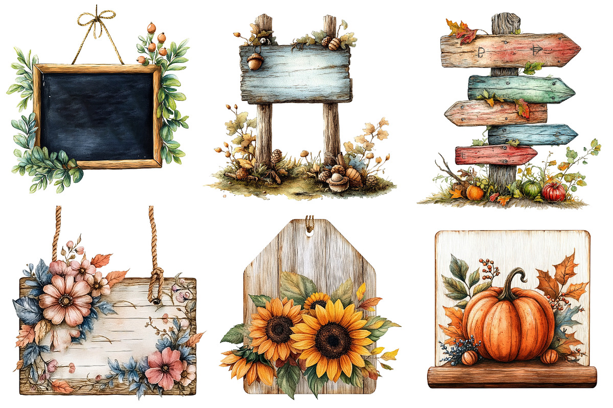 Autumn Wooden Signs Clipart, an Illustration by CreationArt (Photo 2 of 5)