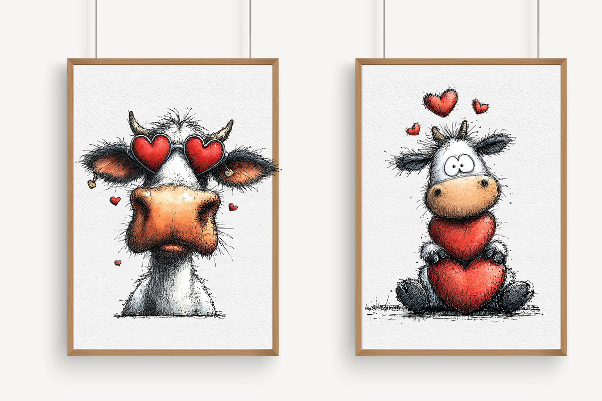 Funny Peeking Valentine Cow Clipart, an Illustration by Libby Wishes (Photo 7 of 8)