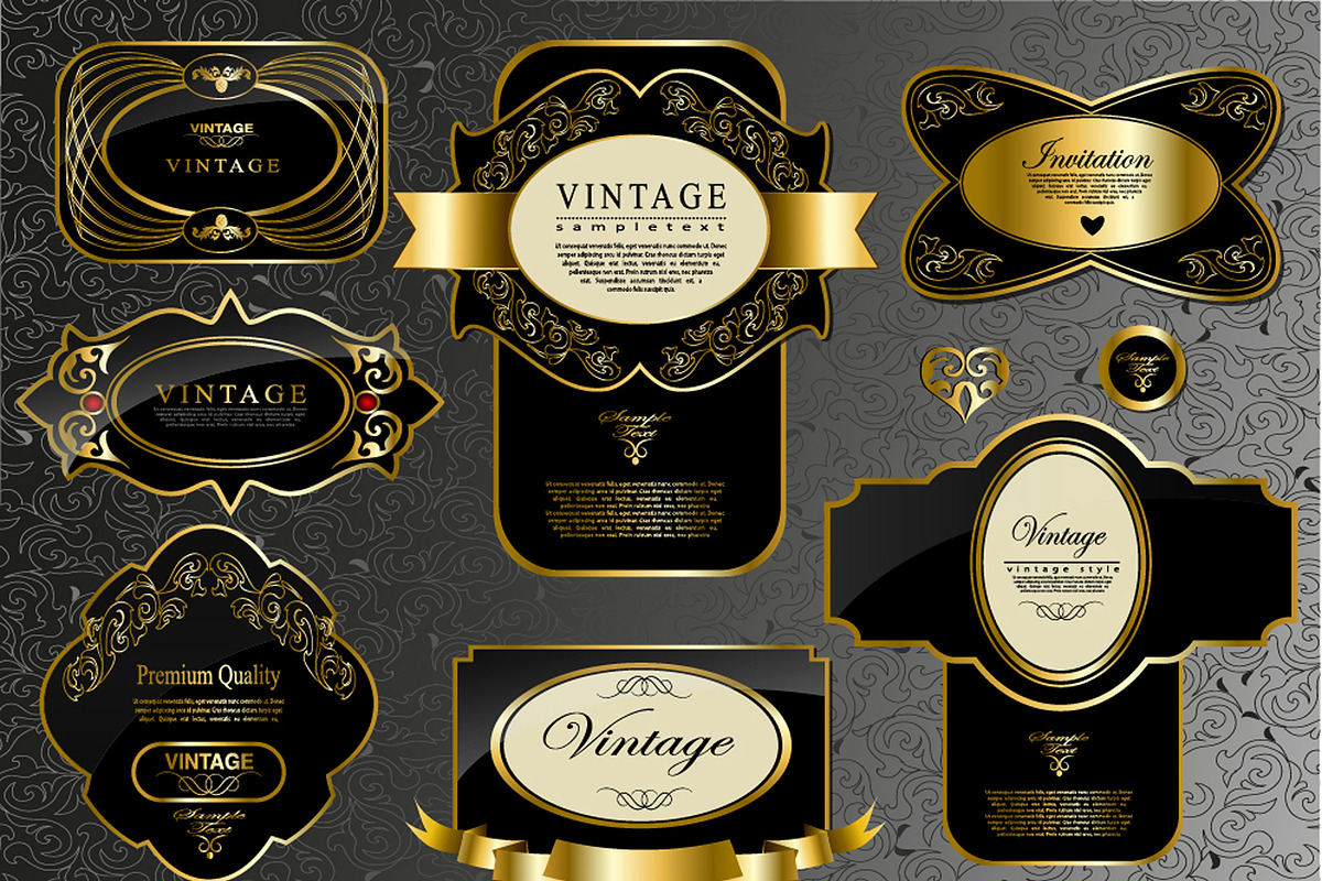 Retro black gold labels set 1, a Decorative Illustration by Merfin (Photo 3 of 10)