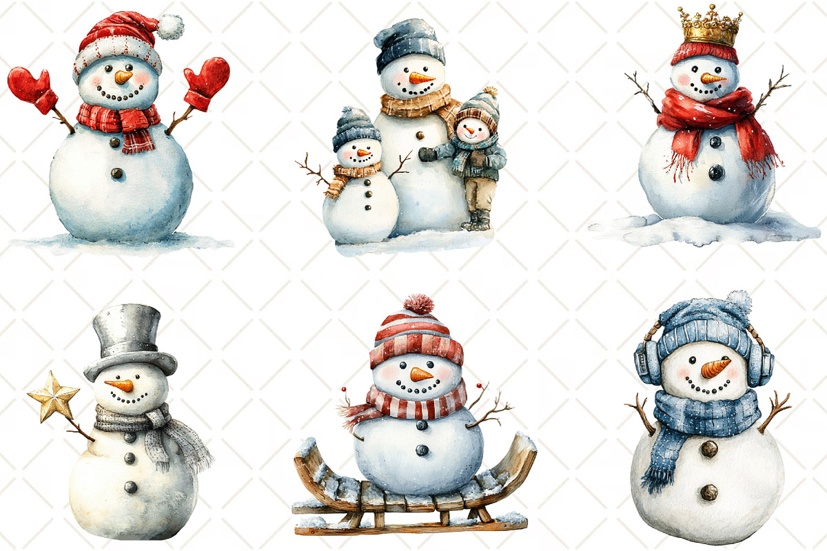 Christmas Snowman Clipart, an Illustration by Black Bird Studio (Photo 6 of 6)