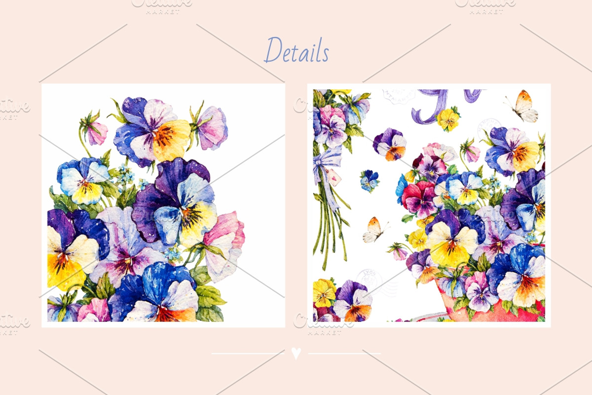 Pansies. Watercolor., a Decorative Illustration by Ekaterina Mikheeva (Photo 6 of 7)