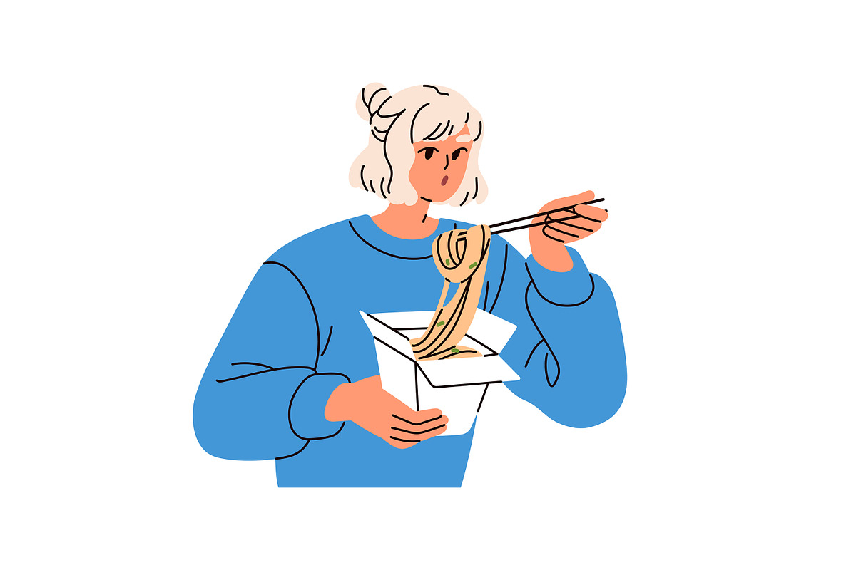 Hugry people eating fast food set, a Person Illustration by PaperTrident (Photo 5 of 9)