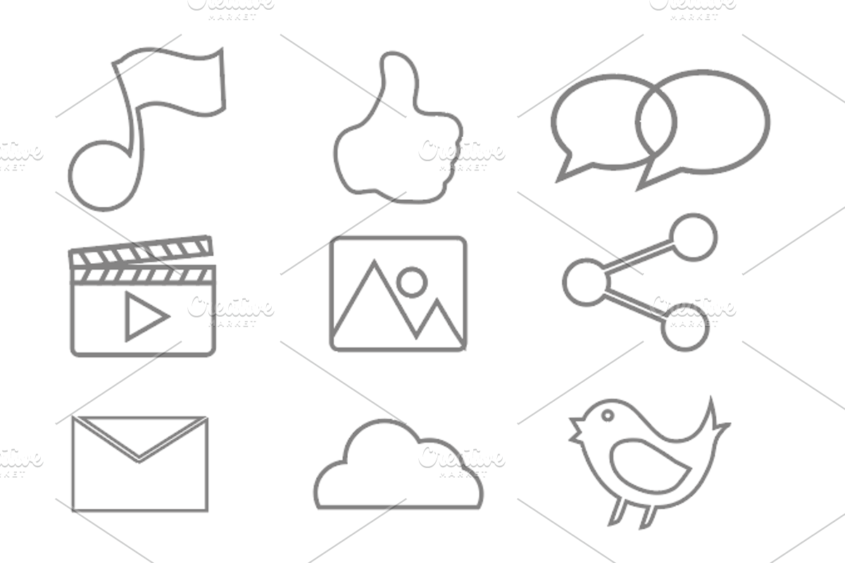 Social Network  icons outline set, an Outline Icon by PeoGeo Creative