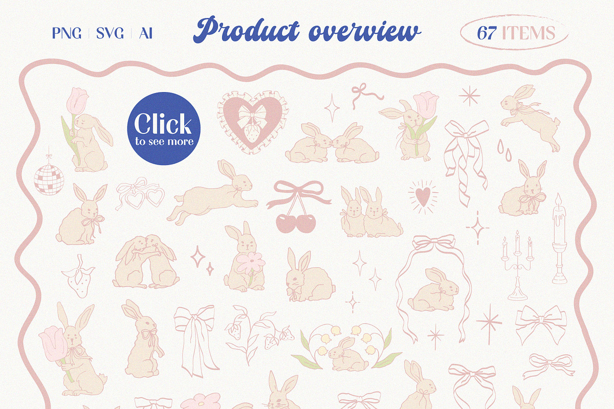 SWEET BUNNY hand drawn vector pack, an Animal Illustration by yabluko_draws (Photo 2 of 7)