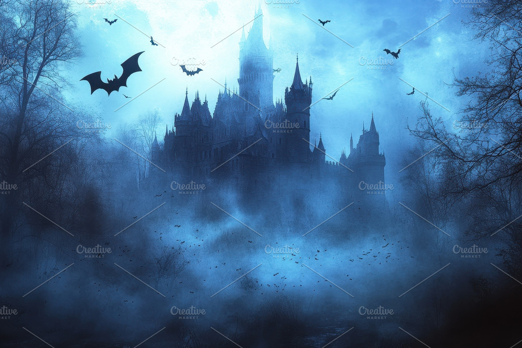 Dark and eerie castle perched, a Photo by Pavel_design