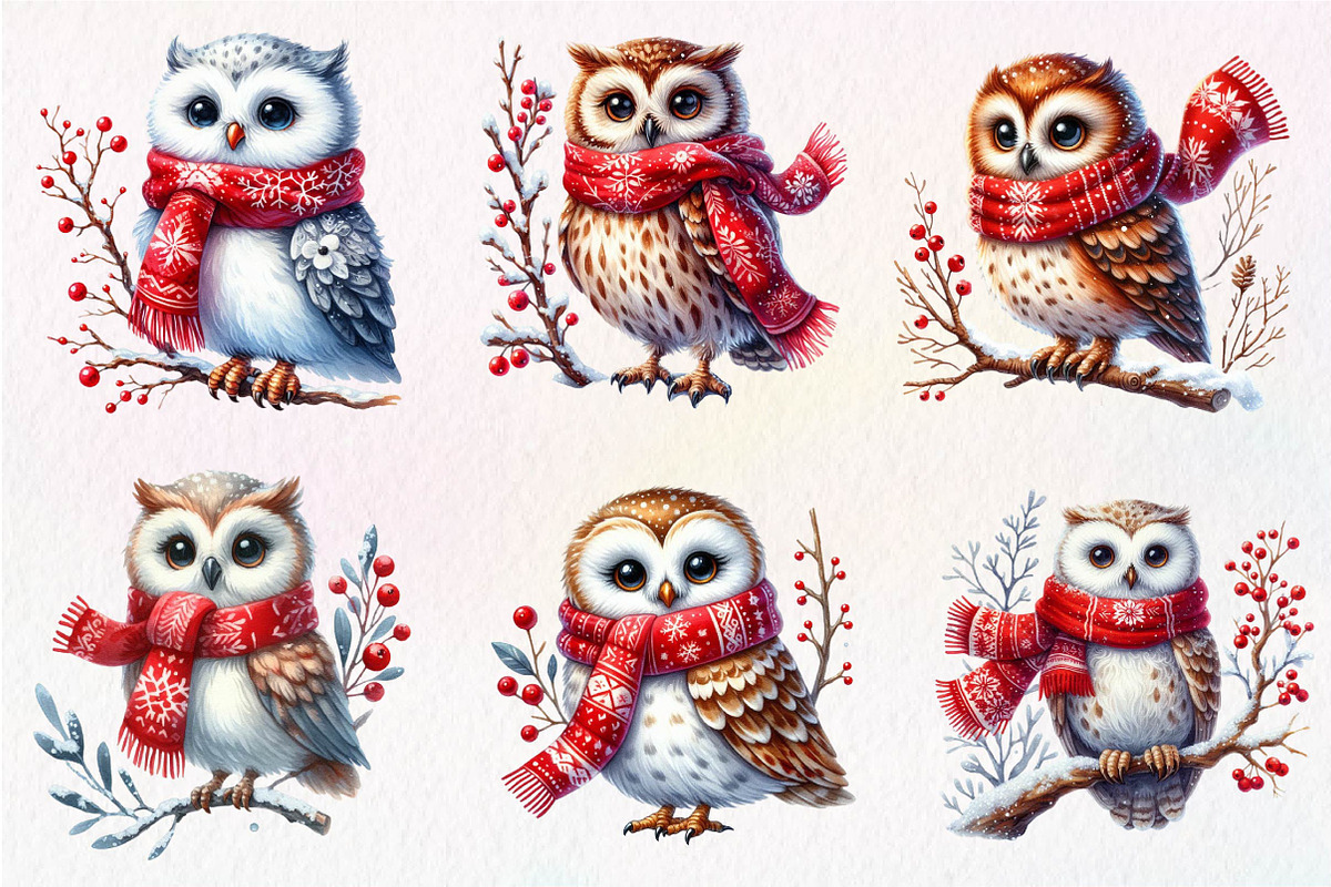 Christmas Owl Clipart PNG, an Illustration by Dream Creation (Photo 2 of 7)