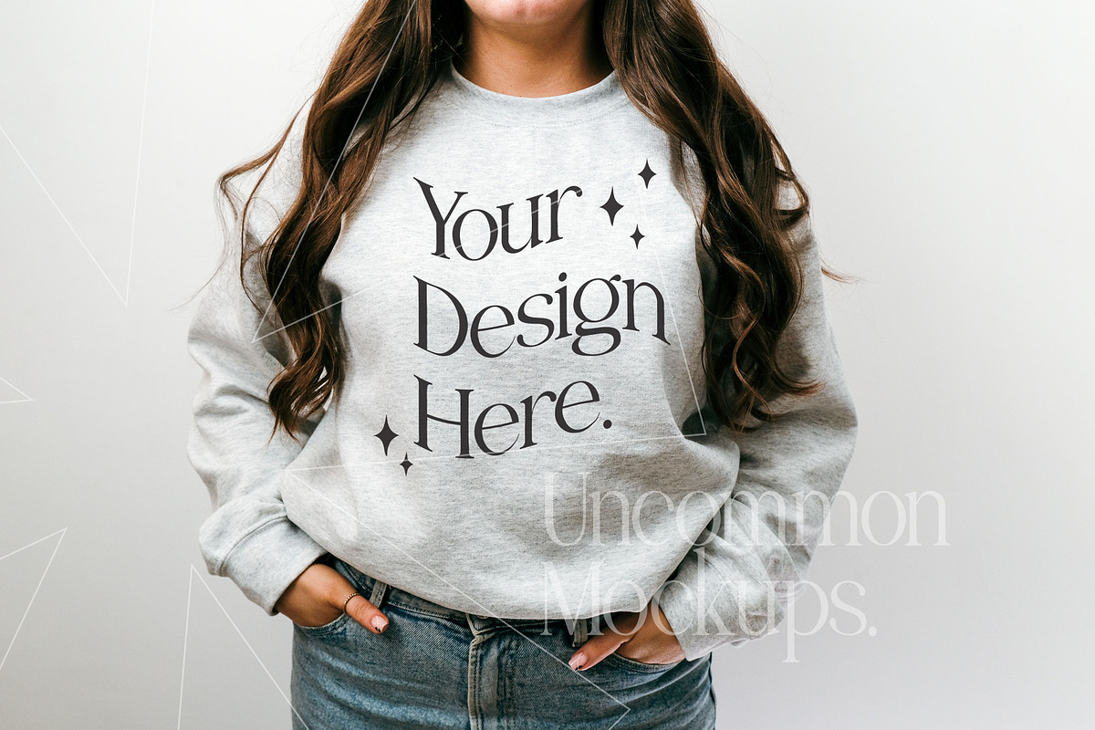 Ash Gildan 18000 Sweatshirt Mockups, a Hoody Mockup by Uncommon Mockups (Photo 3 of 7)