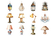 Watercolor Vintage Lamps Clipart, an Illustration by Design Market (Thumbnail 2 of 3)