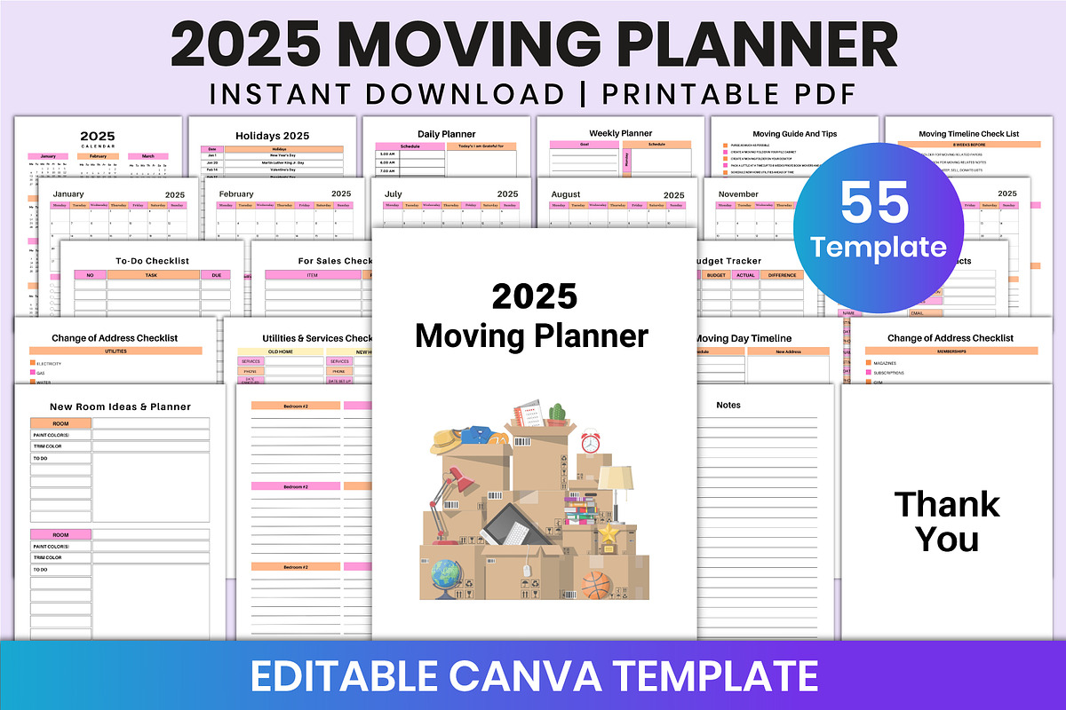 2025 Moving Planner For Canva, a Stationery Template by Shumaya (Photo 1 of 6)