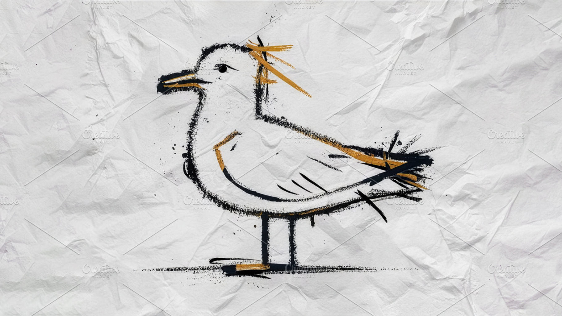Sketch of a seagull with yellow acce, a Photo by Imaginarium