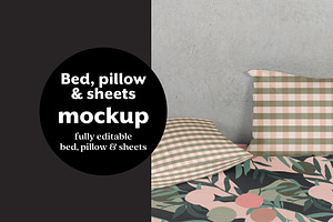 Bed, Pillow, and Sheet Mockup