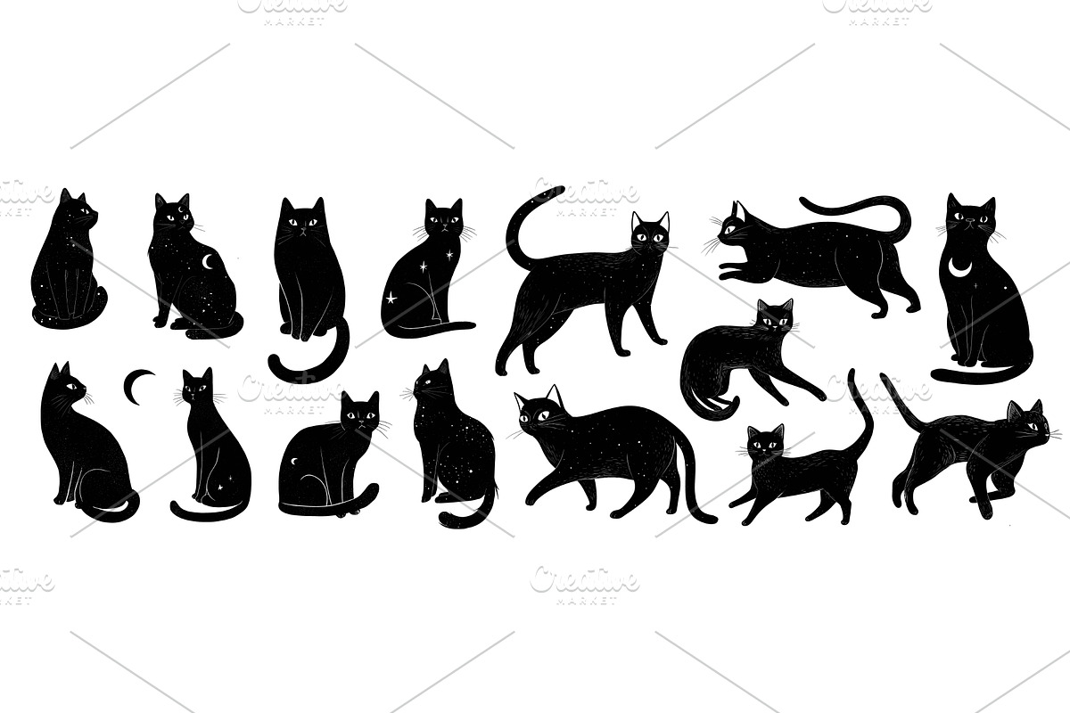 Cats black silhouette set. Cat, an Animal Illustration by Stock-Smart-Start