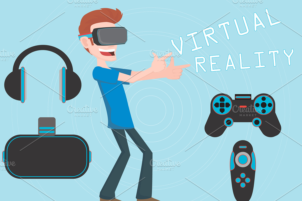 Virtual Reality Vector Elements, a Person Illustration by Den Marty Studio
