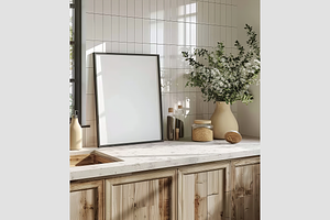 Mockup Frame in a Kitchen Interior, an Architecture Photo by GFXCity