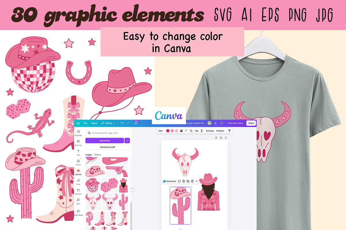 Pink Cowgirl Vector Clipart Pack, an Object Illustration by NataKa (Photo 3 of 5)
