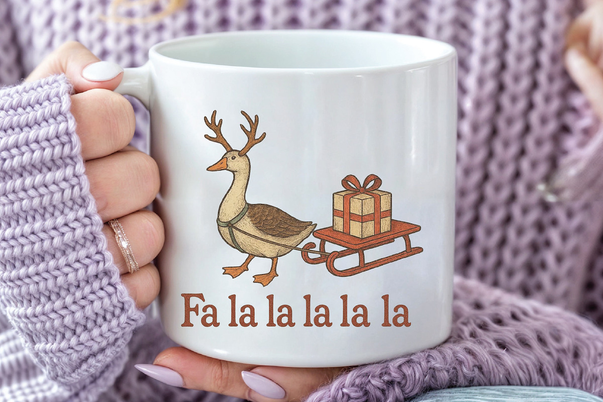 Fa La La Vintage Christmas Goose PNG, an Illustration by CraftArtStudio (Photo 3 of 4)