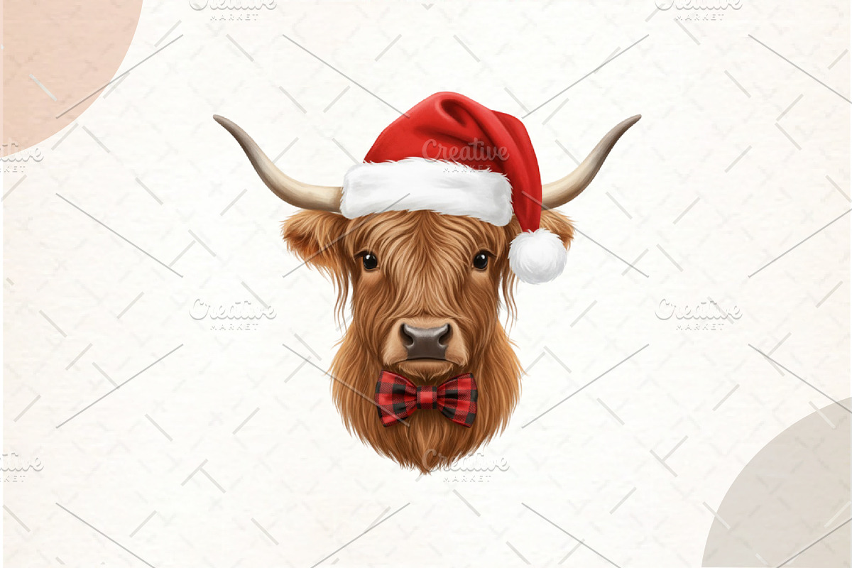 Christmas Coquette Highland Cow png, an Illustration by Watercolor design (Photo 1 of 5)