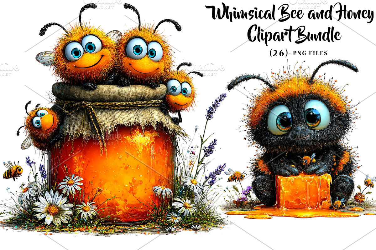 Whimsical Bee and Honey Clipart, a Seasonal Illustration by CreationArt (Photo 1 of 5)