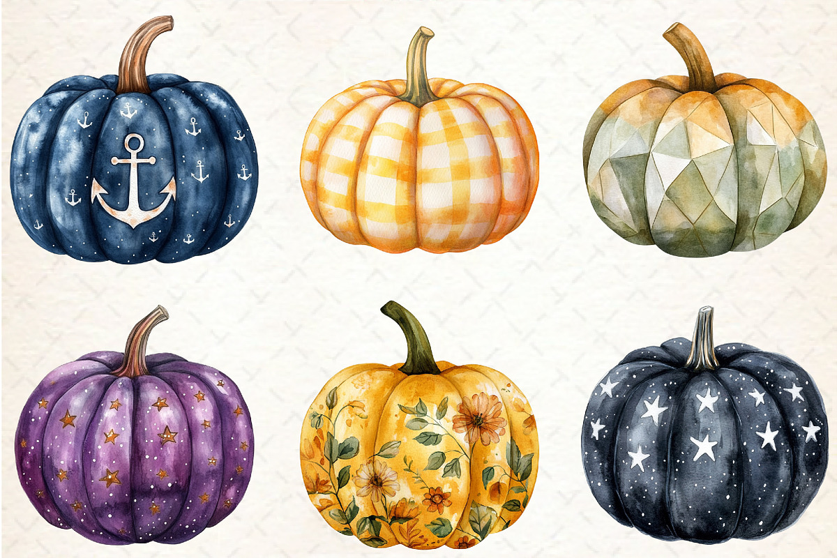 Watercolor Pumpkin with Pattern Clip, an Illustration by Rose Art (Photo 4 of 4)