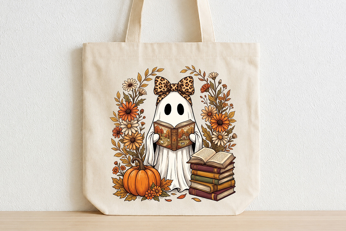Cute Ghost Reading Book PNG, a Seasonal Illustration by CraftArtStudio (Photo 2 of 4)