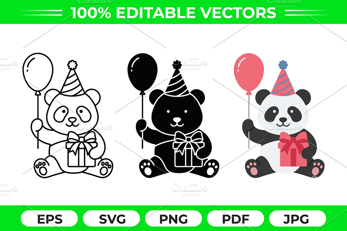 Party Panda Vector Trio Pack, an Object Graphic by Artonix (Photo 1 of 3)