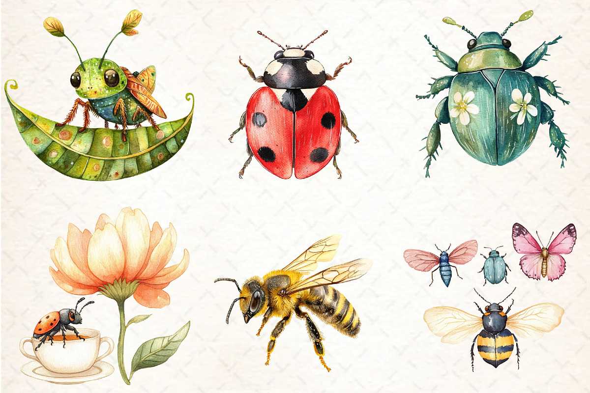 Watercolor Bugs Sublimation Clipart, an Illustration by DreamCafeArt (Photo 3 of 7)