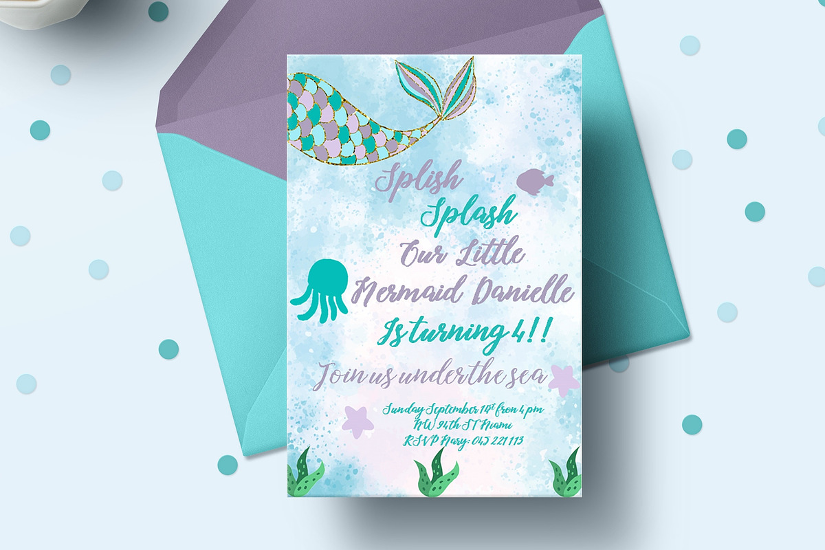 Mermaid Invitation, an Invitation Template by mpcprintables (Photo 1 of 3)