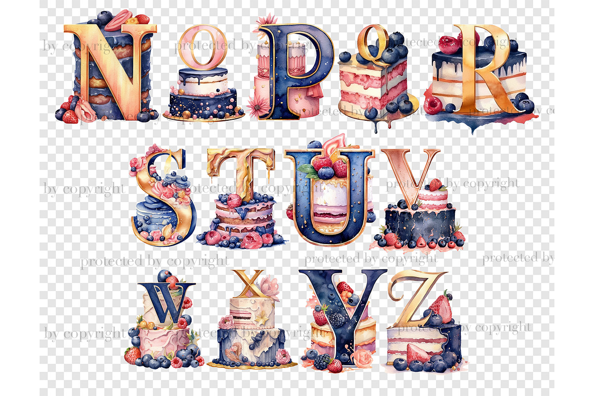 Birthday Cake Alphabet, a Decorative Illustration by GlamArtZhanna (Photo 5 of 5)